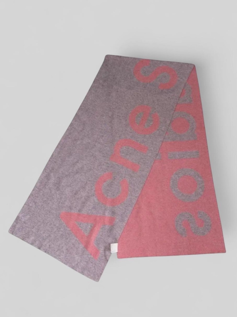Acne Studios Toronty Grey Pink Reversible Oversized Logo Scarf